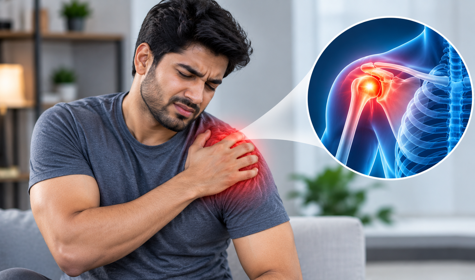 Woman experiencing lower back pain while seated at home