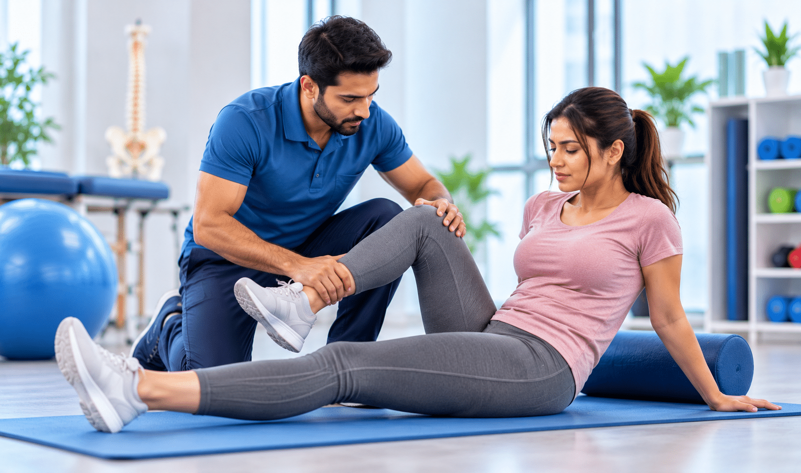 Woman experiencing lower back pain while seated at home
