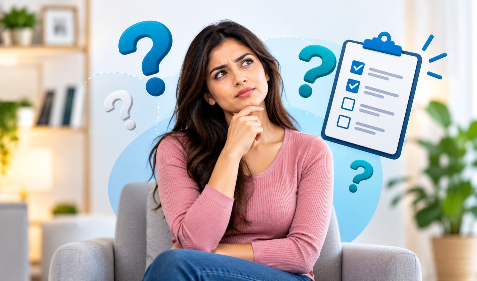 Woman experiencing lower back pain while seated at home