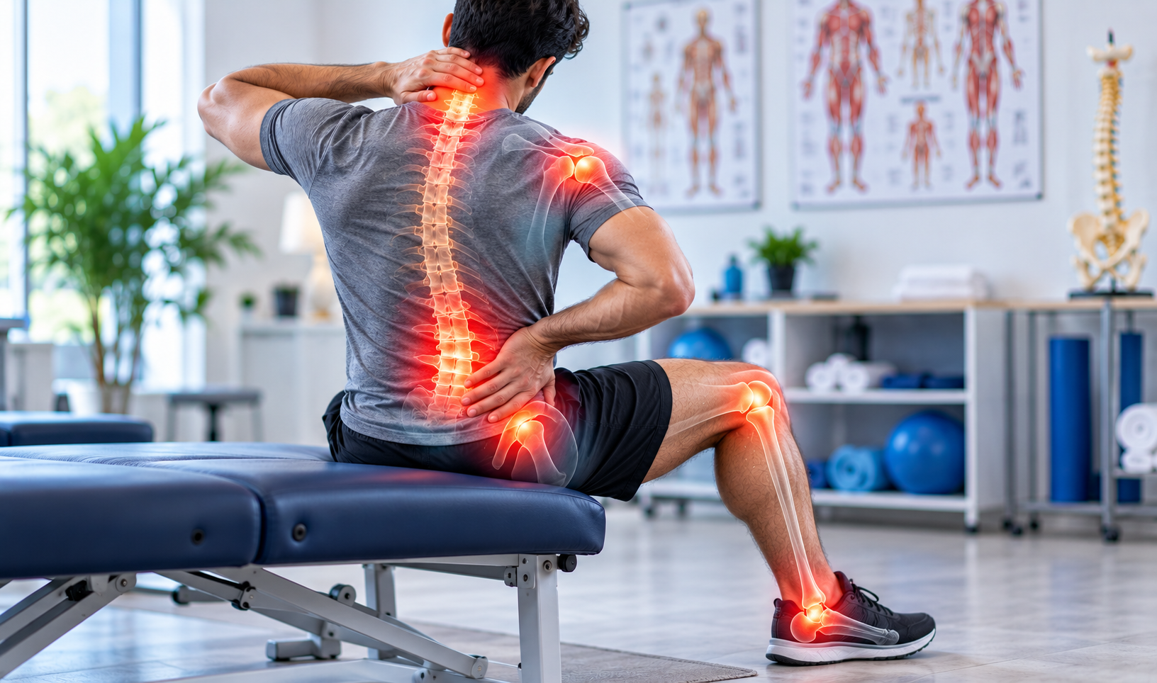 Woman experiencing lower back pain while seated at home