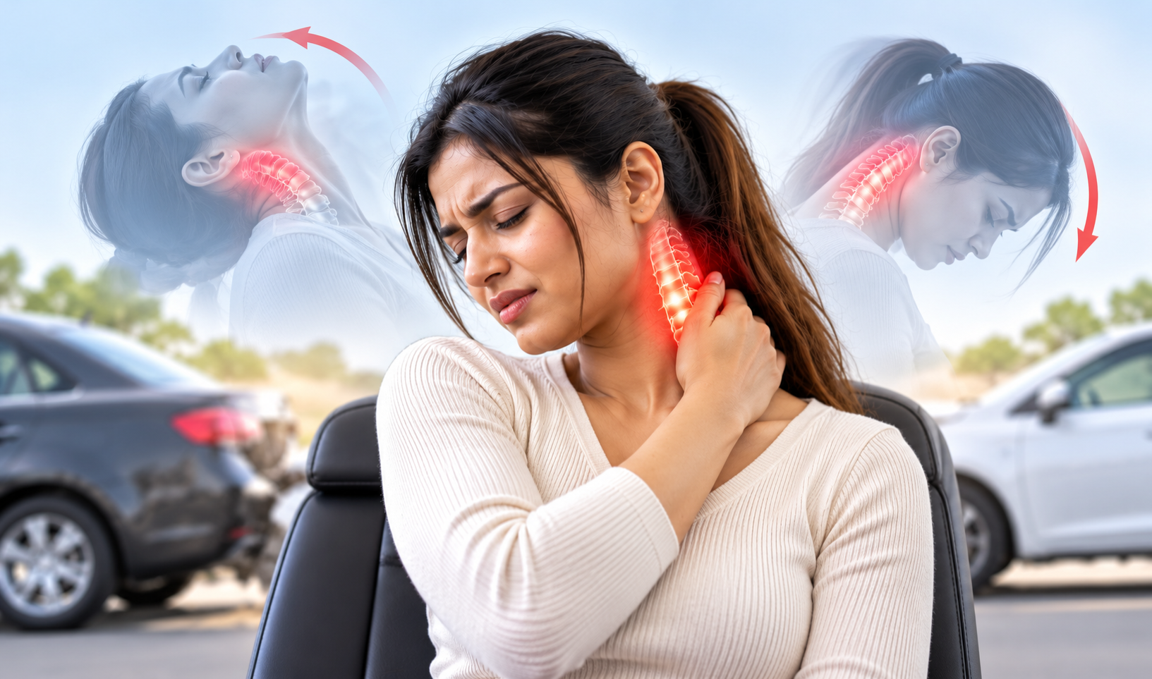 Woman experiencing lower back pain while seated at home